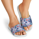 Blue Fairy Rose Unicorn Pattern Print White Slide Sandals