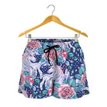 Blue Fairy Rose Unicorn Pattern Print Women's Shorts