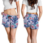 Blue Fairy Rose Unicorn Pattern Print Women's Shorts