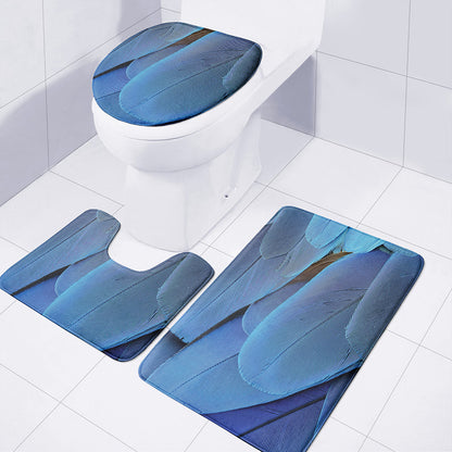 Blue Feather Print 3 Piece Bath Mat Set