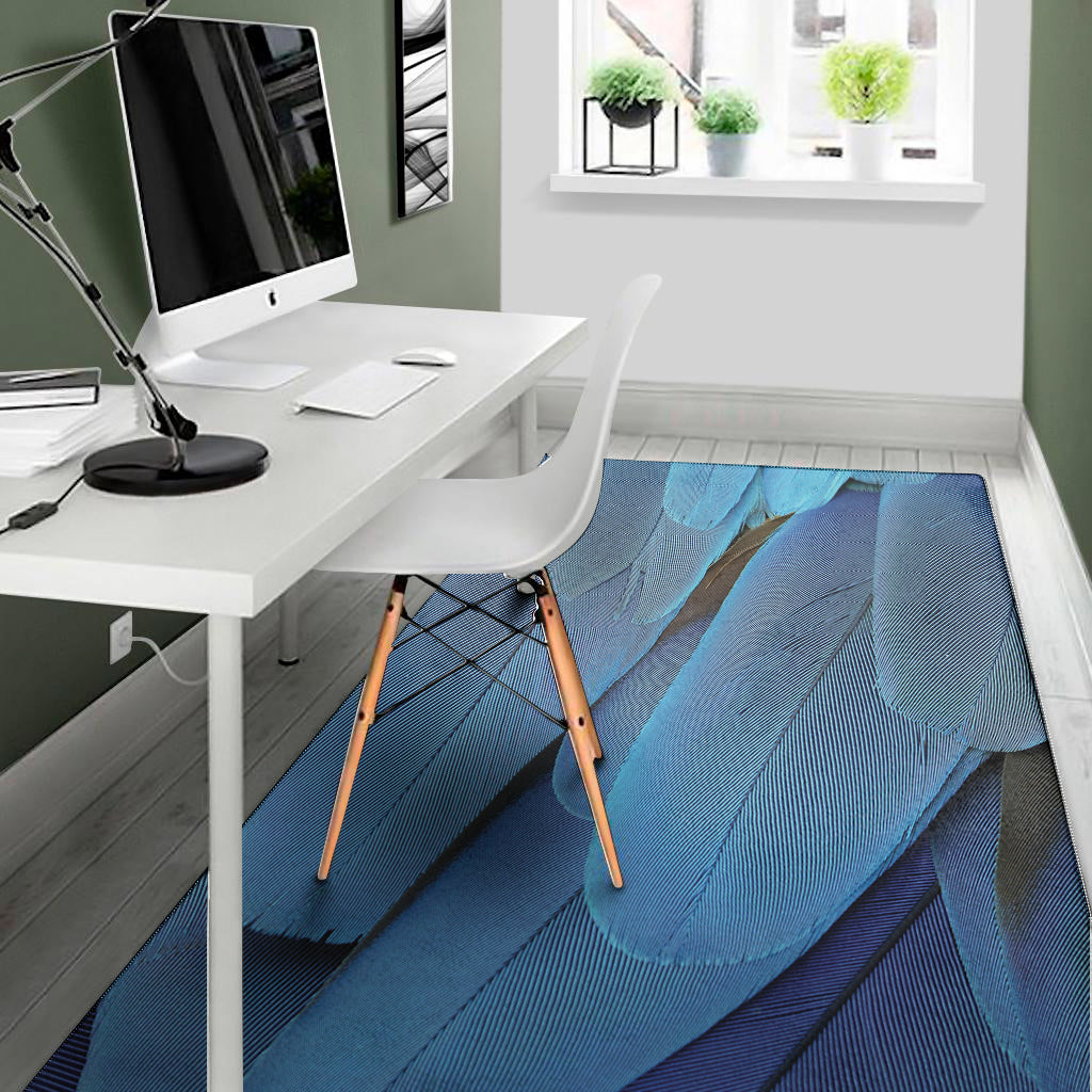 Blue Feather Print Area Rug