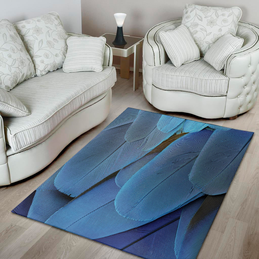 Blue Feather Print Area Rug