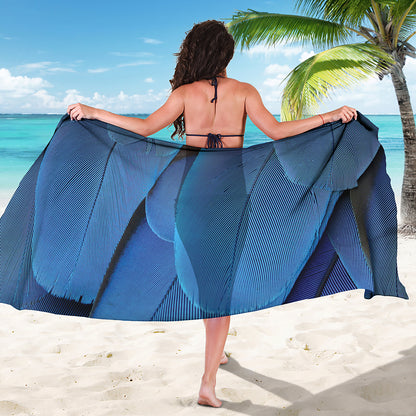 Blue Feather Print Beach Sarong Wrap