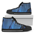 Blue Feather Print Black High Top Sneakers