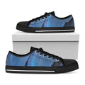 Blue Feather Print Black Low Top Sneakers