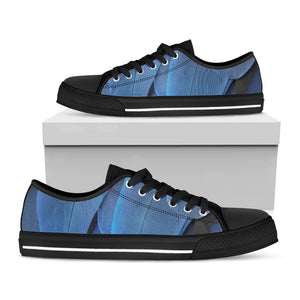 Blue Feather Print Black Low Top Shoes