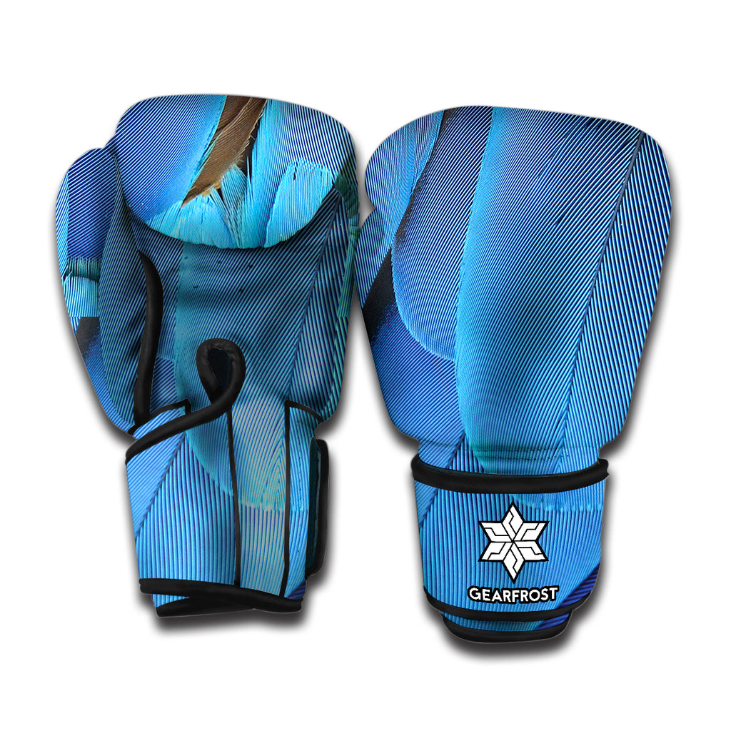 Blue Feather Print Boxing Gloves