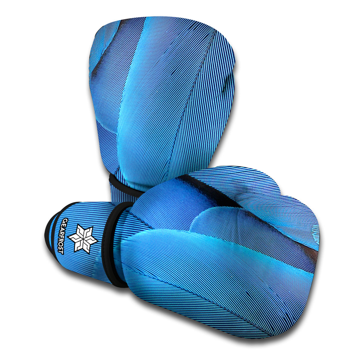 Blue Feather Print Boxing Gloves