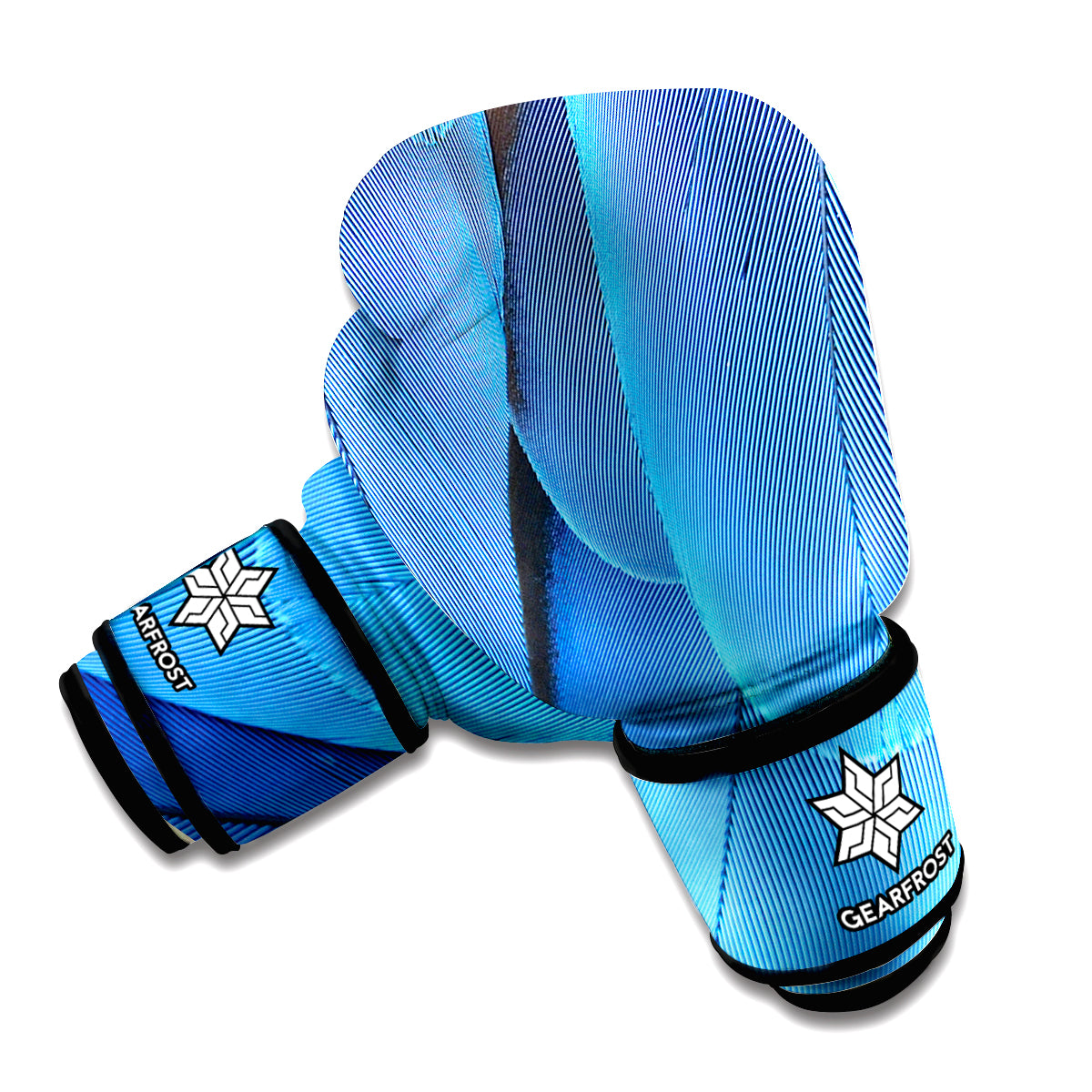 Blue Feather Print Boxing Gloves