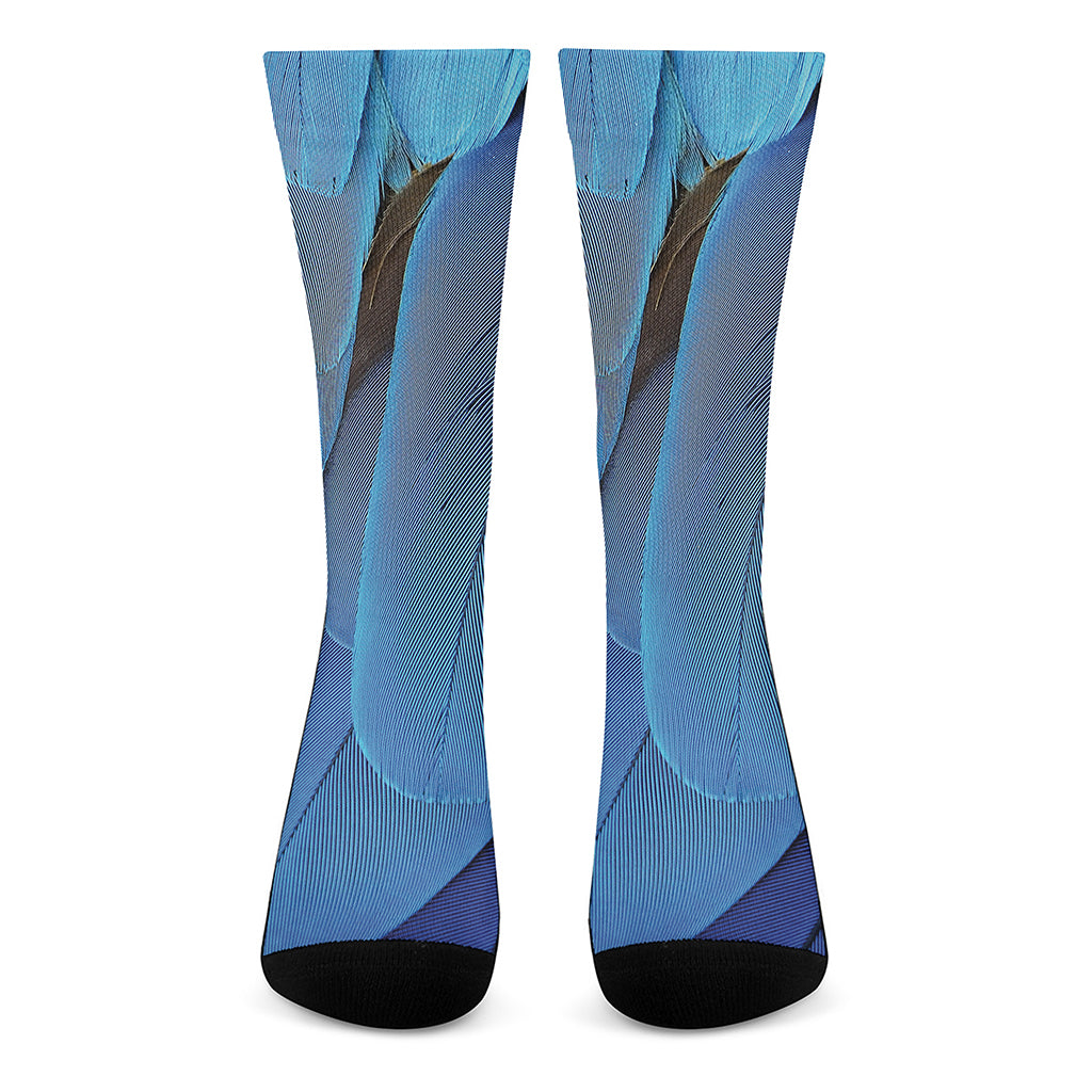 Blue Feather Print Crew Socks