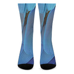 Blue Feather Print Crew Socks