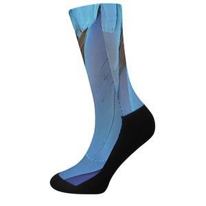 Blue Feather Print Crew Socks