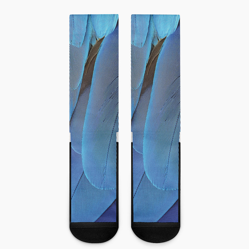 Blue Feather Print Crew Socks