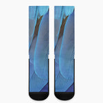 Blue Feather Print Crew Socks