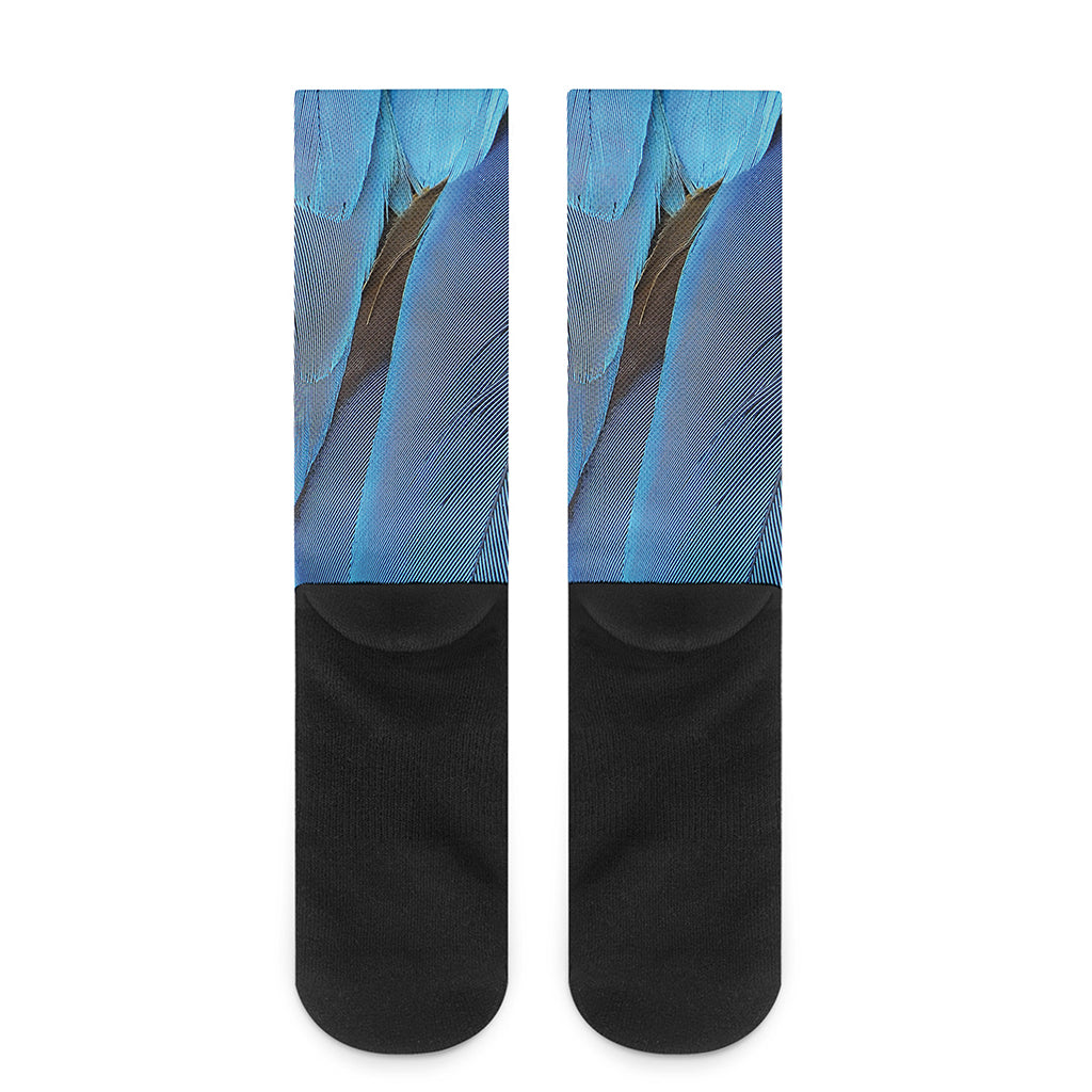 Blue Feather Print Crew Socks