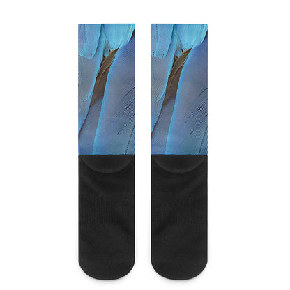Blue Feather Print Crew Socks
