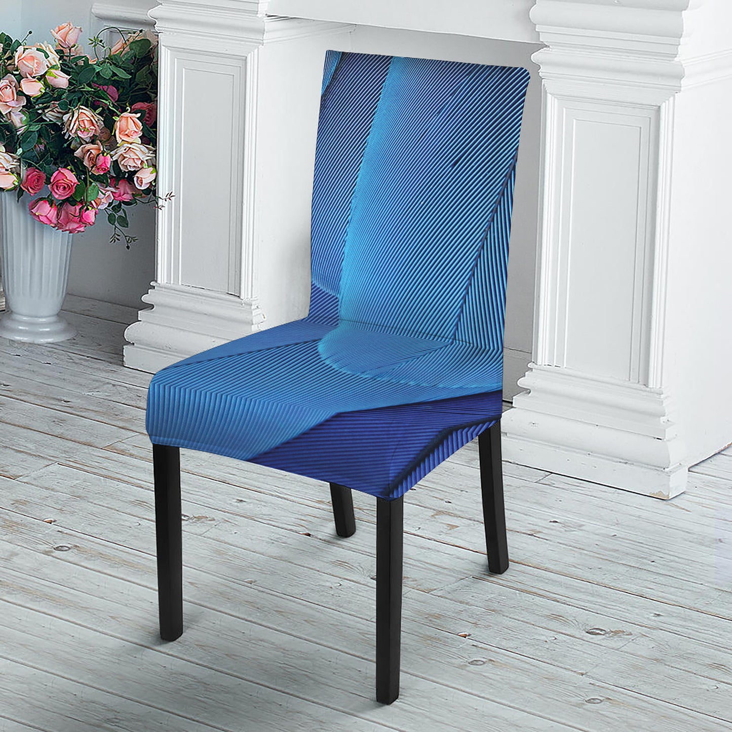Blue Feather Print Dining Chair Slipcover