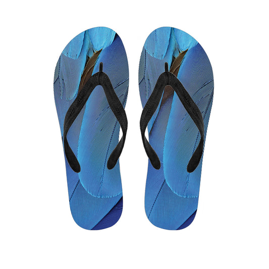 Blue Feather Print Flip Flops