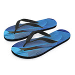 Blue Feather Print Flip Flops