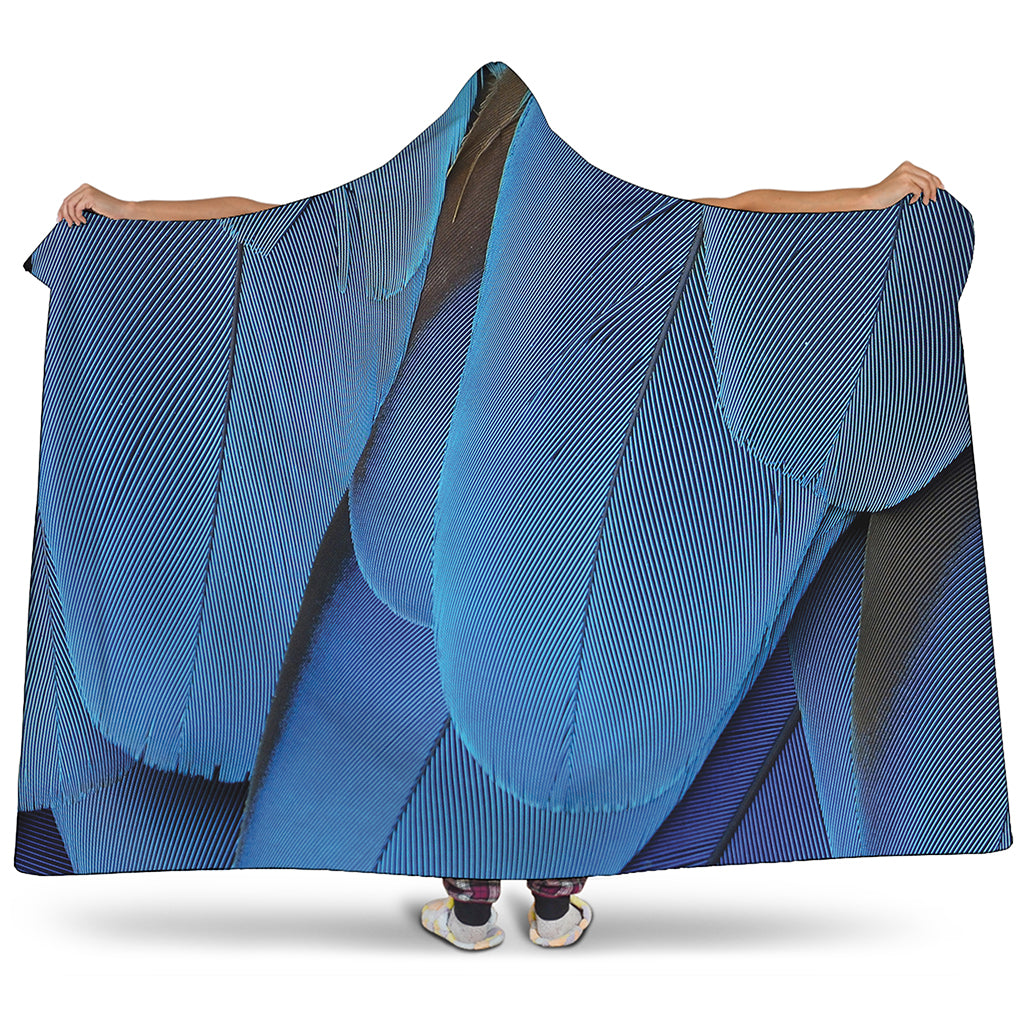 Blue Feather Print Hooded Blanket