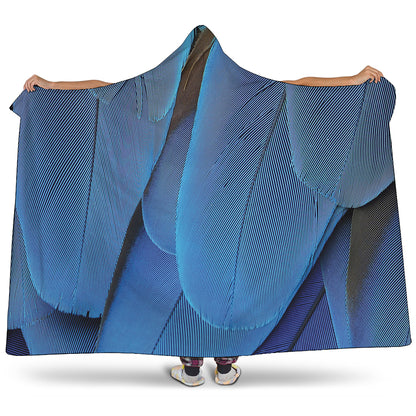 Blue Feather Print Hooded Blanket