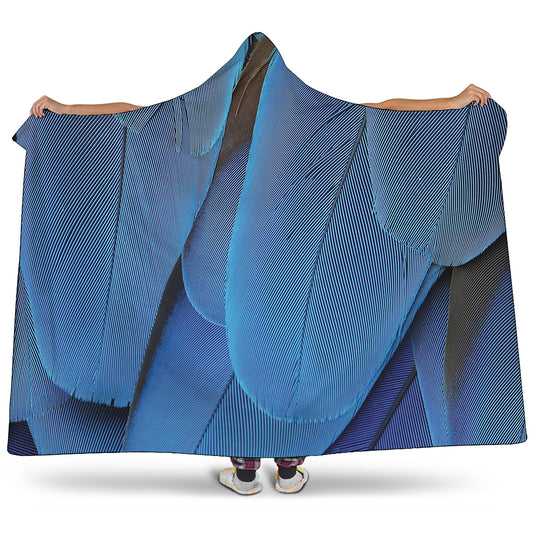 Blue Feather Print Hooded Blanket
