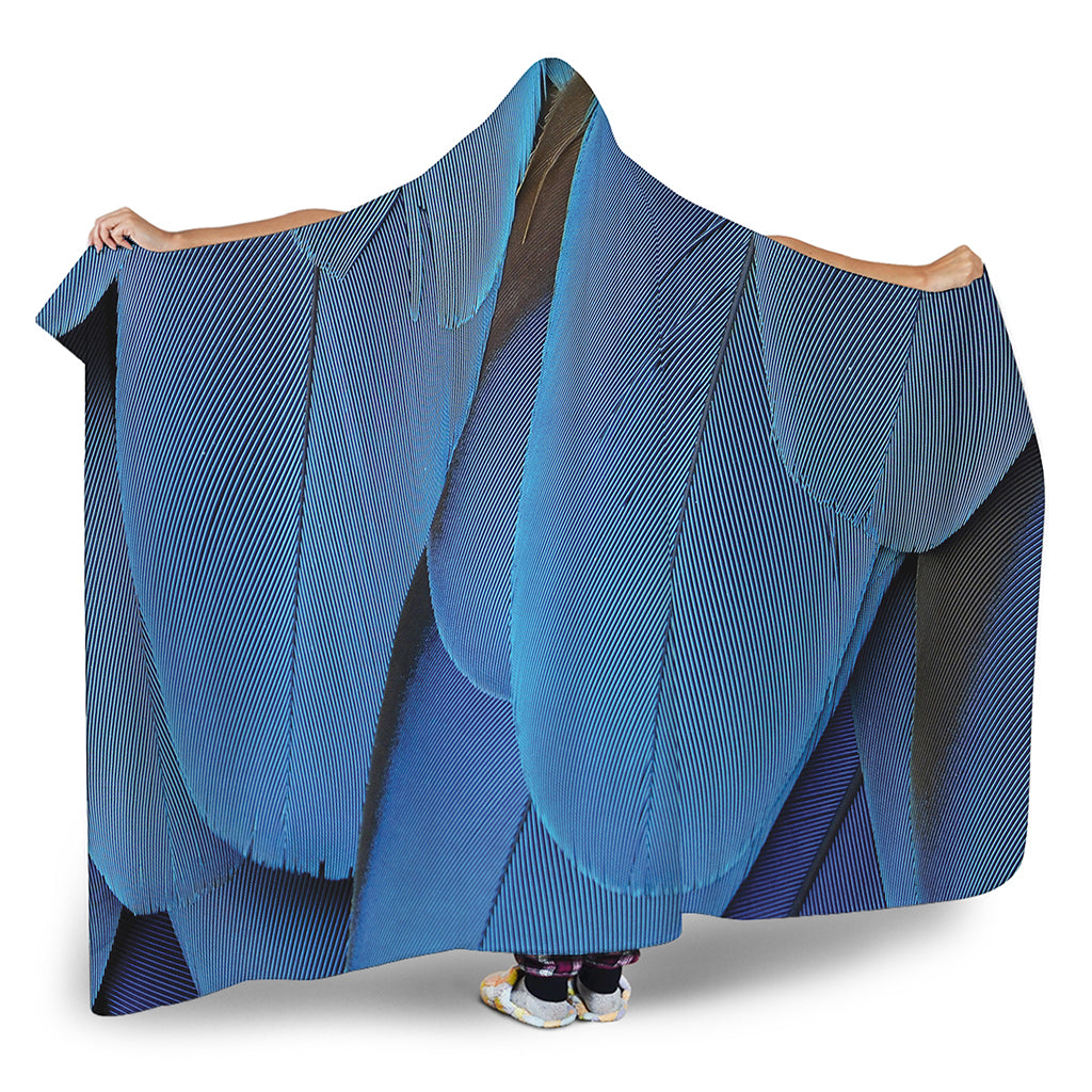 Blue Feather Print Hooded Blanket