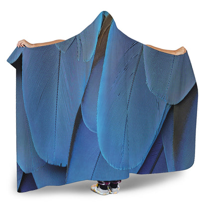 Blue Feather Print Hooded Blanket