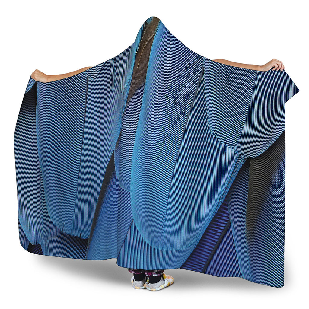 Blue Feather Print Hooded Blanket
