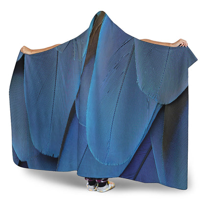 Blue Feather Print Hooded Blanket