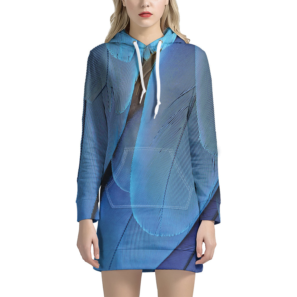 Blue Feather Print Hoodie Dress