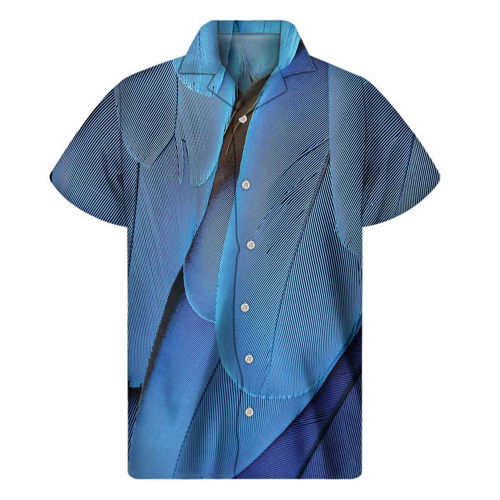 Blue Feather Print Men's Short Sleeve Shirt