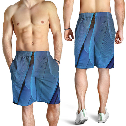 Blue Feather Print Men's Shorts