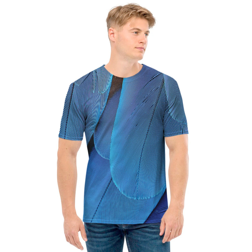 Blue Feather Print Men's T-Shirt