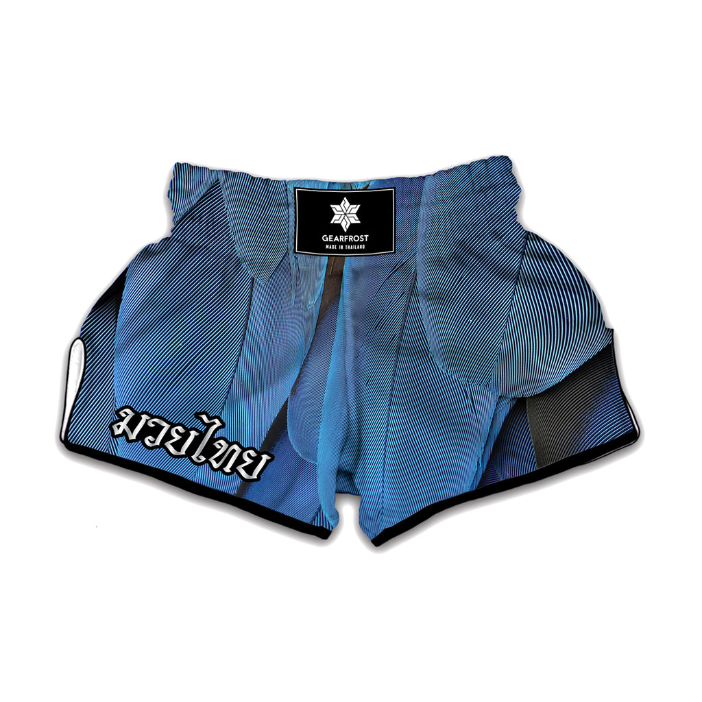 Blue Feather Print Muay Thai Boxing Shorts