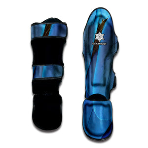 Blue Feather Print Muay Thai Shin Guard