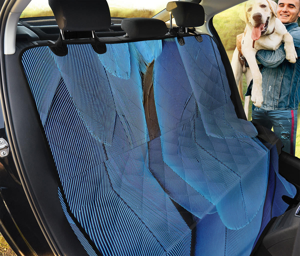 Blue Feather Print Pet Car Back Seat Cover