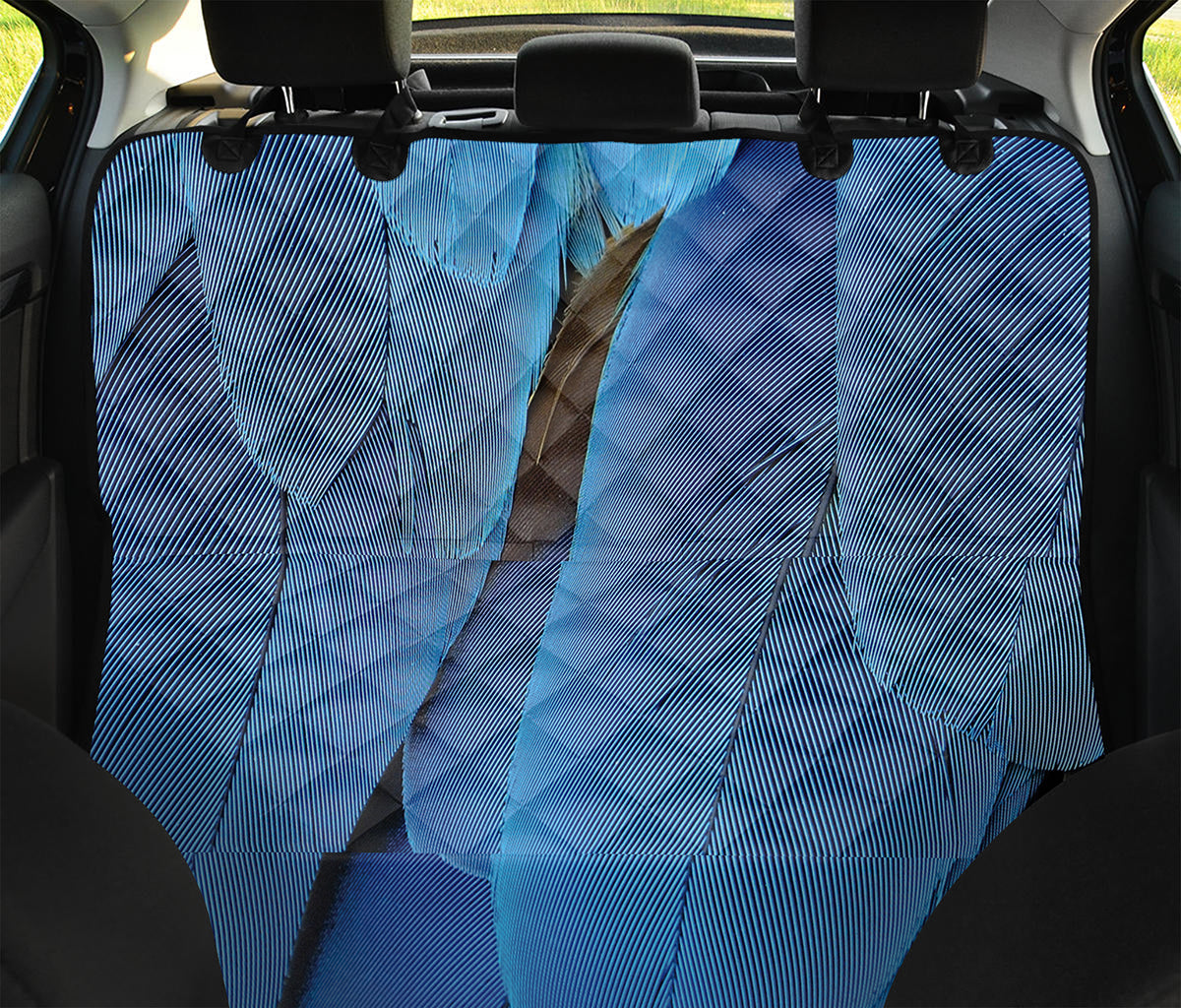 Blue Feather Print Pet Car Back Seat Cover