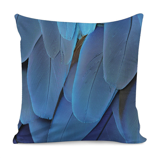 Blue Feather Print Pillow Cover
