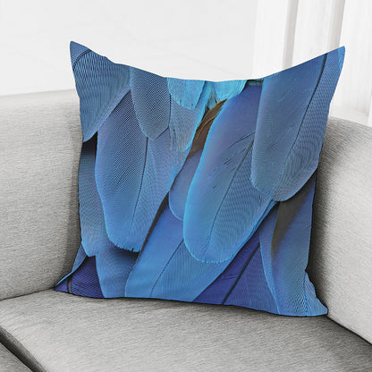 Blue Feather Print Pillow Cover