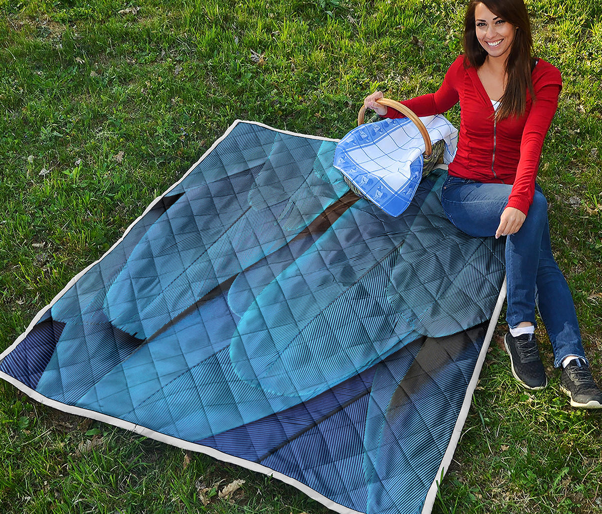 Blue Feather Print Quilt