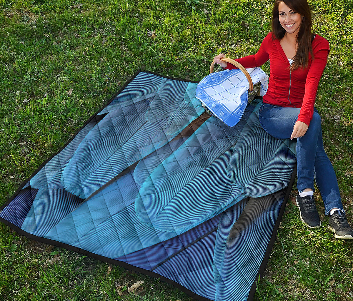 Blue Feather Print Quilt