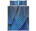 Blue Feather Print Quilt Bed Set
