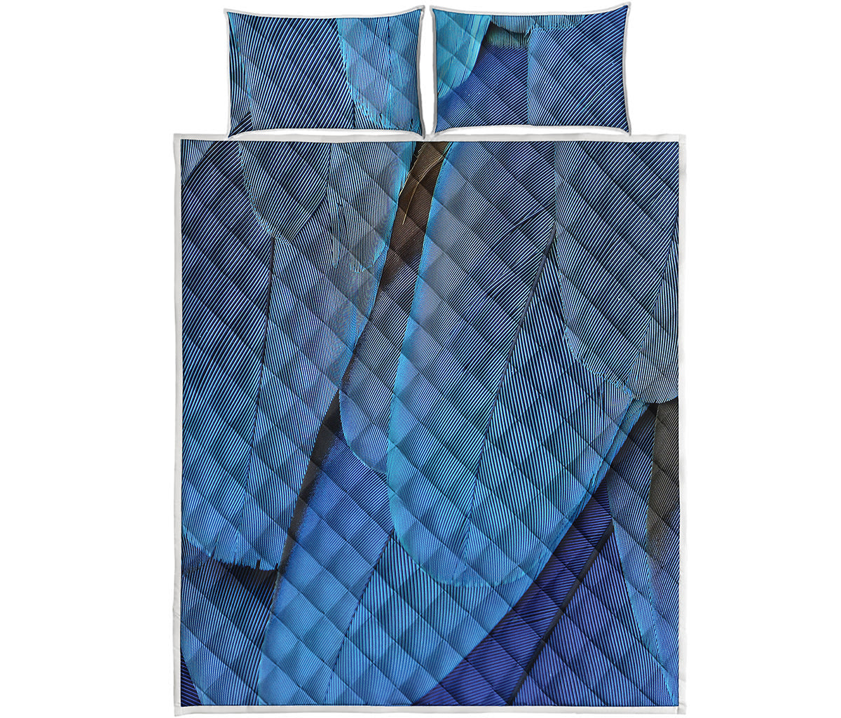 Blue Feather Print Quilt Bed Set