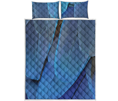 Blue Feather Print Quilt Bed Set
