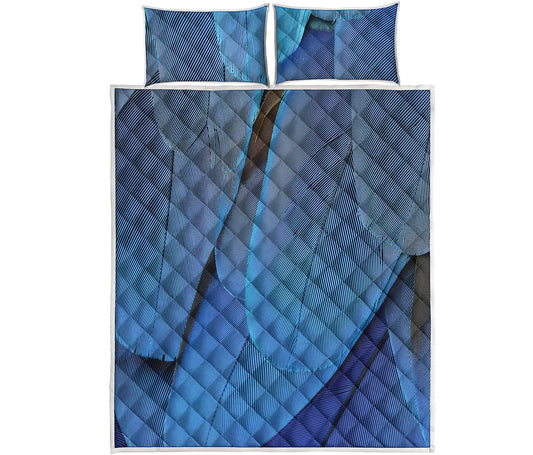 Blue Feather Print Quilt Bed Set