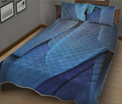 Blue Feather Print Quilt Bed Set