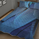 Blue Feather Print Quilt Bed Set