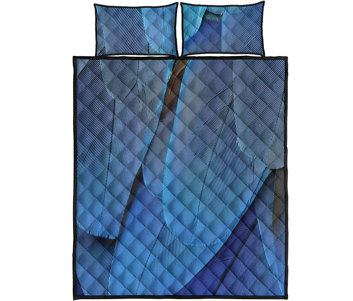 Blue Feather Print Quilt Bed Set