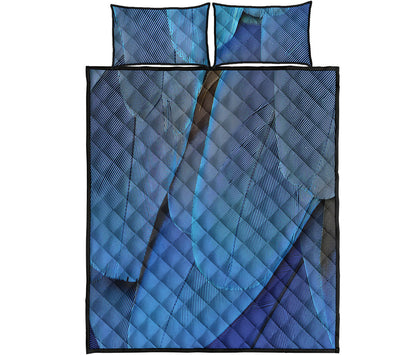 Blue Feather Print Quilt Bed Set